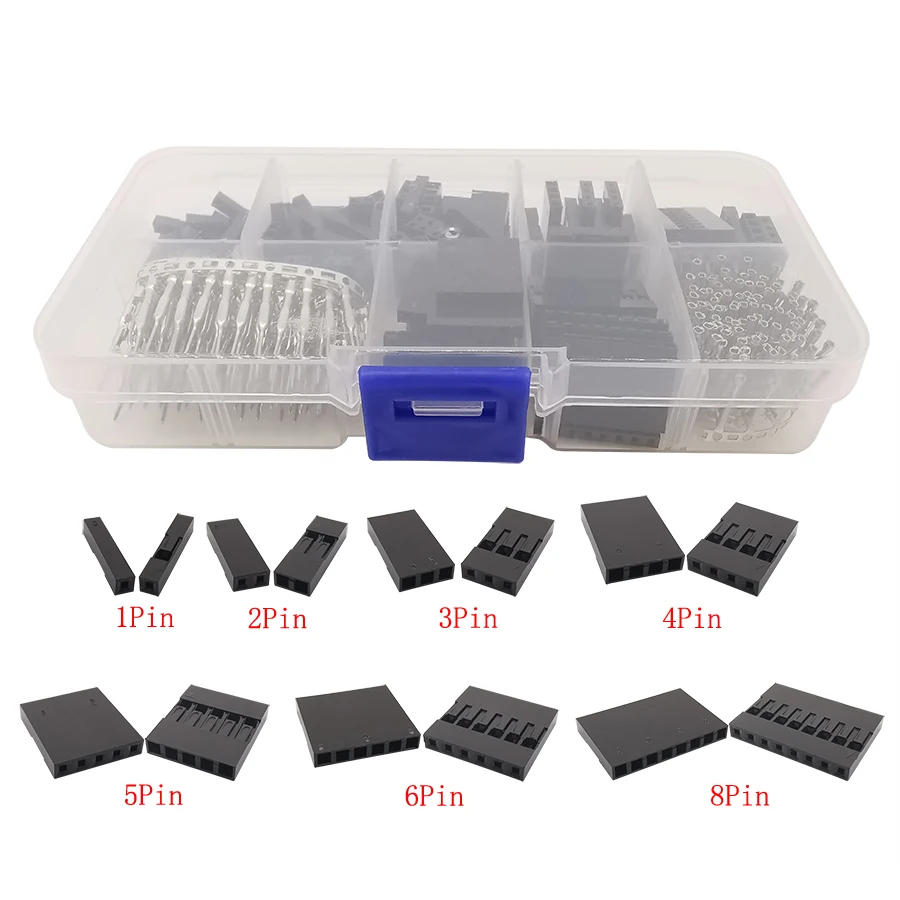 310Pcs/Set Pitch 2.54mm Male Female Crimp Terminal 1/2/3/4/5/6/8Pin Plastic Housing Pin Header DIY Kit Wire Jumper Connector