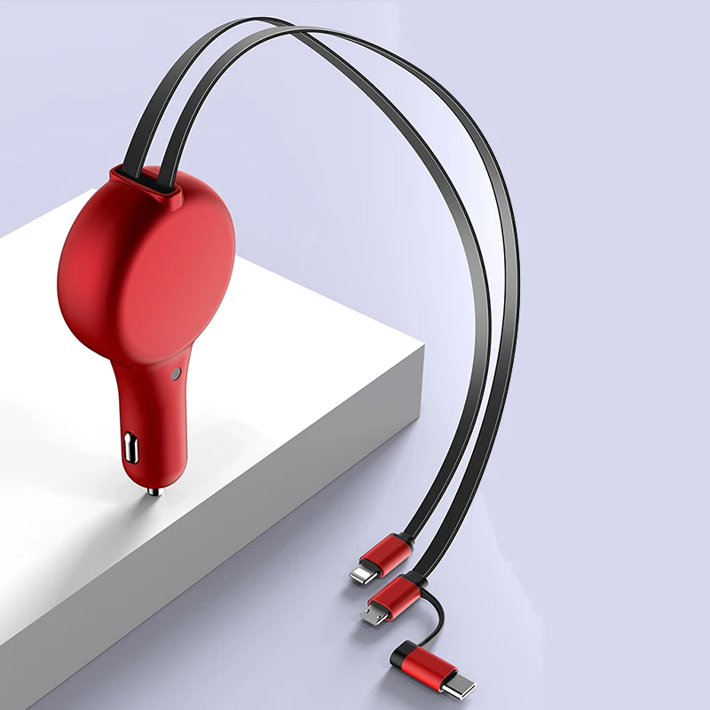 Автомобильное зарядное устройство с USB-кабелем, зарядное устройство для телефона с USB-кабелем типа C, быстрое автомобильное зарядное устройство PD + QC3.0