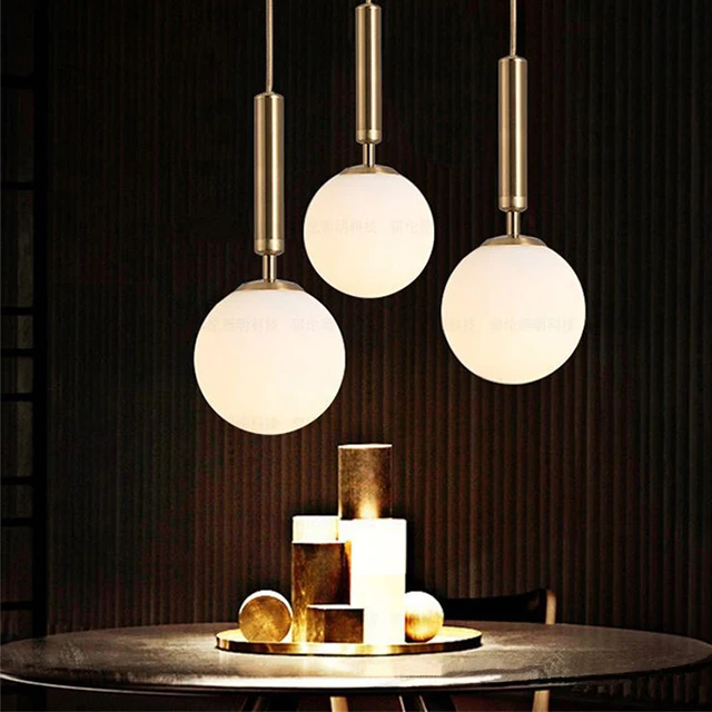 Round Glass White Bubble Pendant Lights Dinning Room Living Bedroom Brass Nordic Contemporary Chandiliers