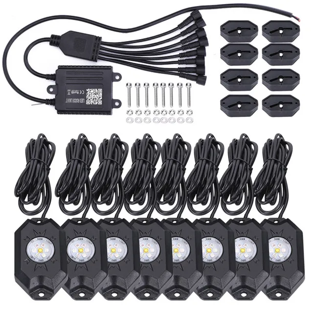 4/6/8 Pods Multicolor Off Road RGB LED Rock Light Kit with APP Controller,Timing Function,Music Mode For Pick Up ATV UTV