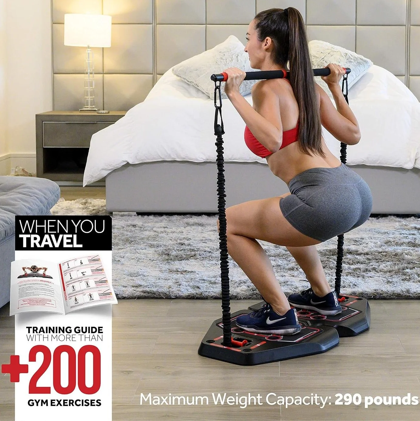 Portable Home Gym Workout Fitness Equipment Body Shape System Roller Wheel Elastic Resistance Bands Push up Board Stand Pilates