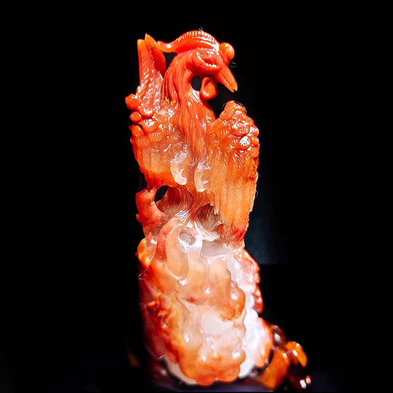 Red Quartz Phoenix Crystal Crafts for Fengshui Decoration Hand Carved DIY Model Stone Figurine