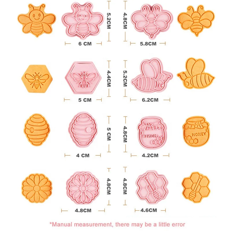 8Pcs/Set 3D Handmade Bee Honey Pot Honeybee Biscuit Molds Kitchen DIY Cake Baking Tools Bee Cookie Cutters Set