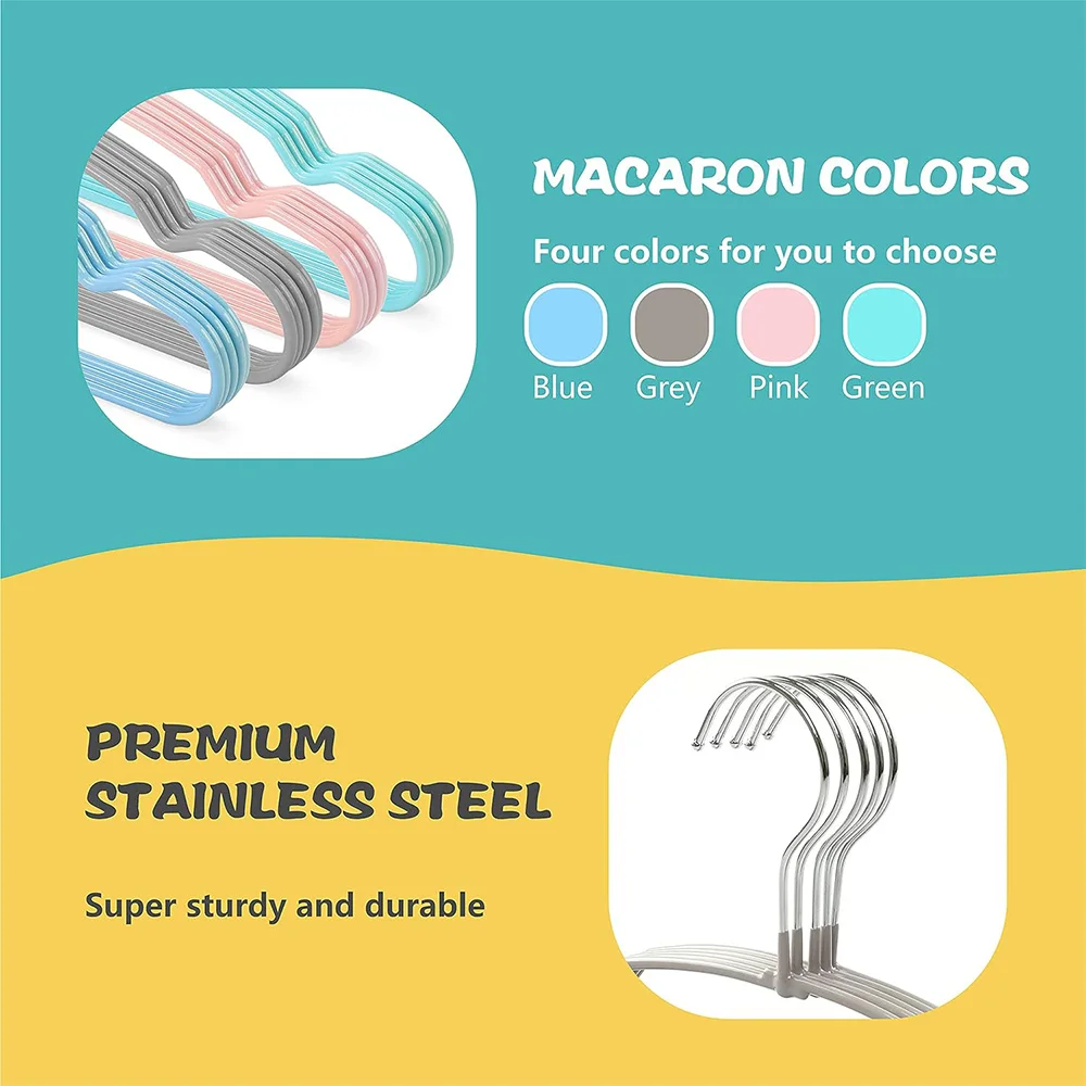 LINDON Colorful Non Slip Scented PVC Coated Metal Wire Baby Kids Hangers for Clothes