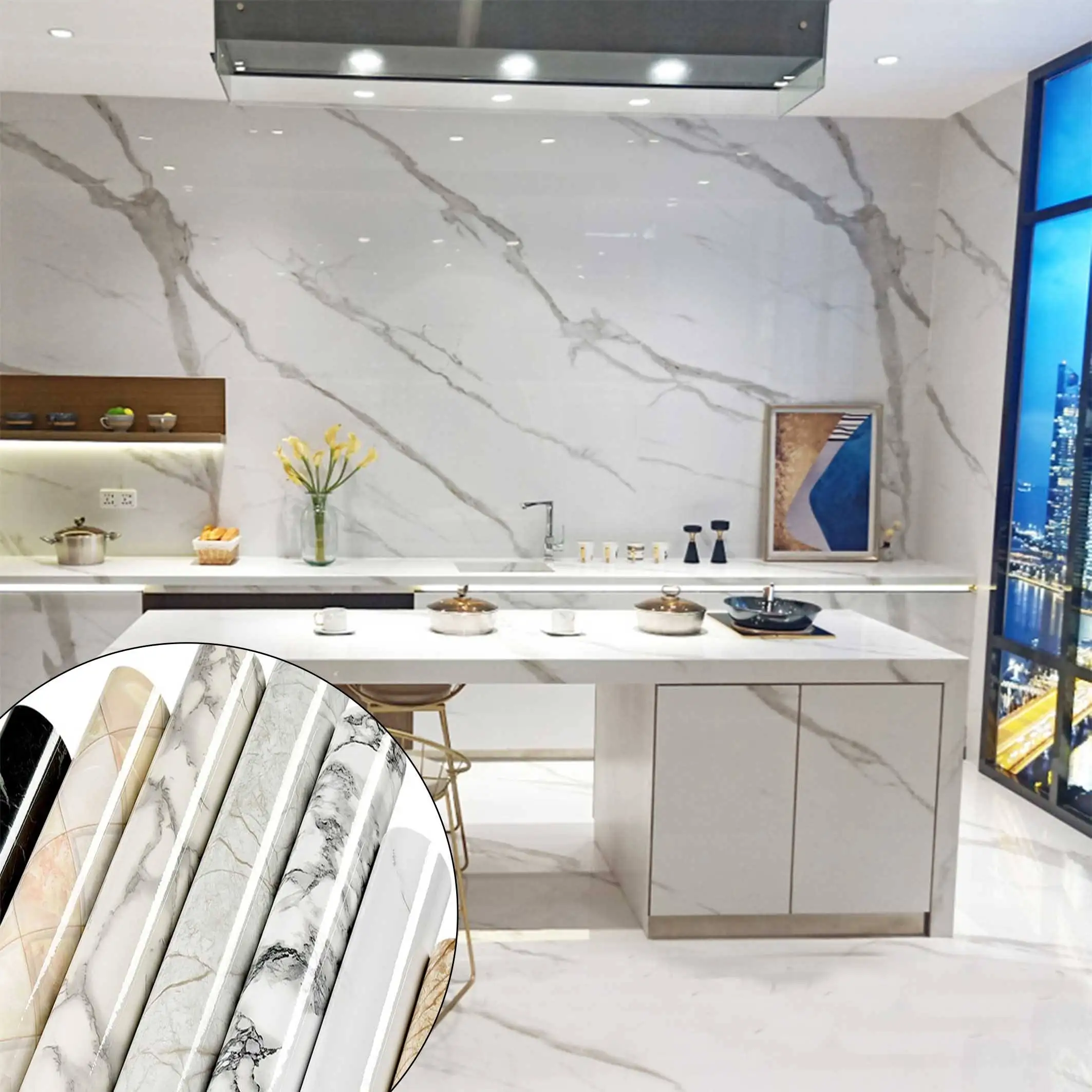 New Designs Glossy Pvc Self Adhesive Decorative Film Vinyl Cupboard Decoration China Manufacture Marble Wallpaper