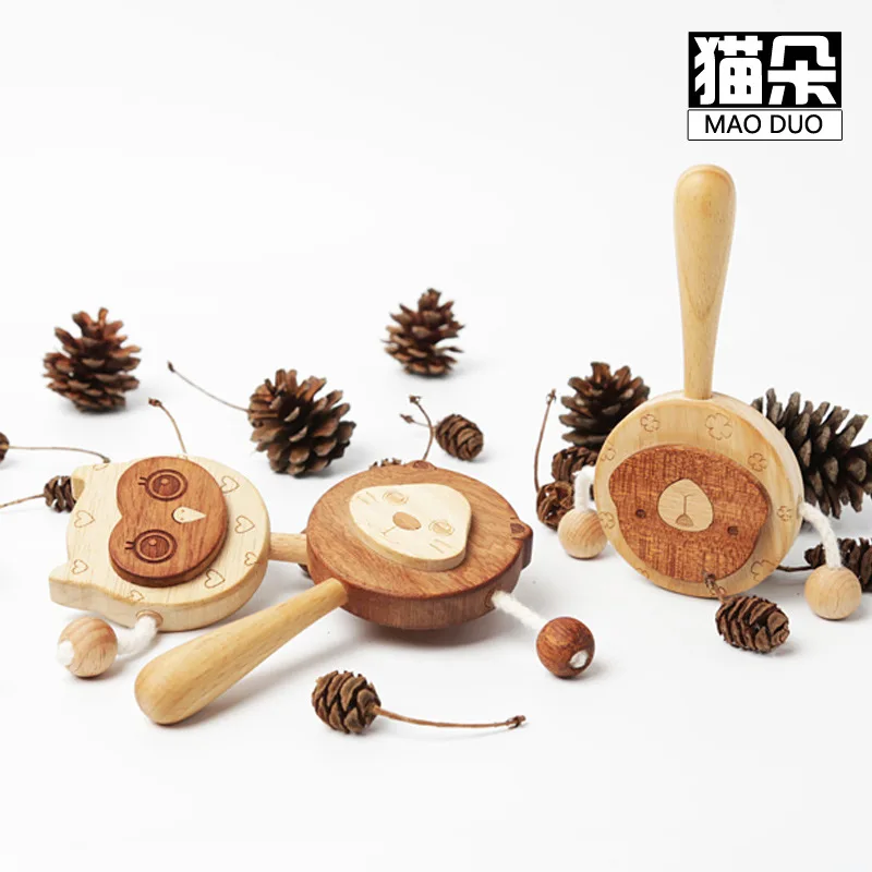 Solid wood rattle beech Soothing Hand ringing newborn toy gift