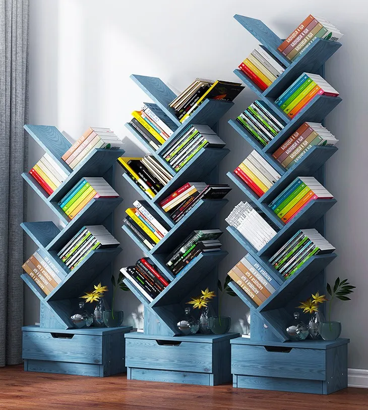 Simple multi-layer bookshelf floor storage small bookcase tree shelf Creative student bedroom study cross-border generation
