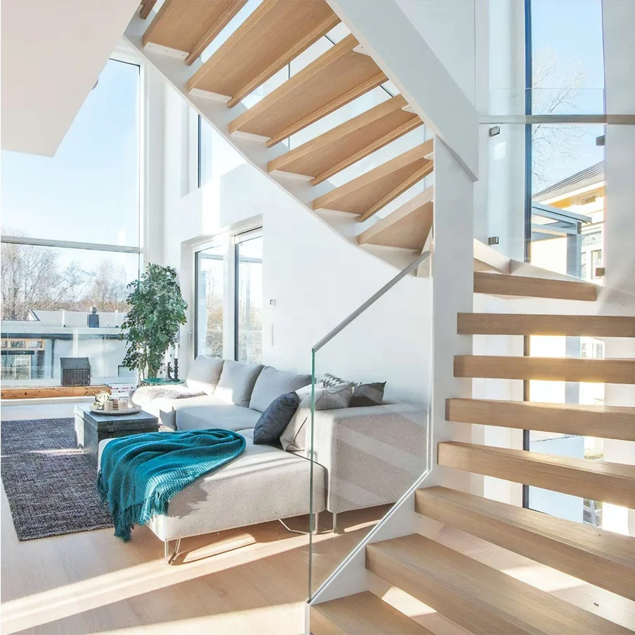 2023 New Design Single Beam Ready Made Glass Stairs Mono Stringer Stair Steel Support Staircase Metal Staircase GAOBO Factory