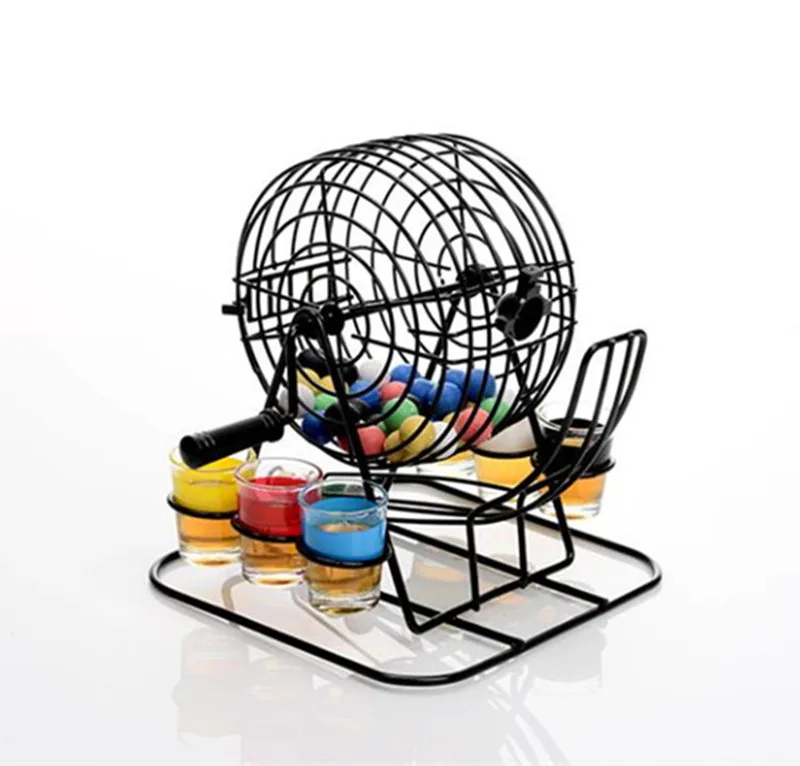 6 Color Shot Glasses Multicolored Balls Metal Cage Drunk Drinking Bingo Game Set for Adult Fun Beer Drinking Game Party
