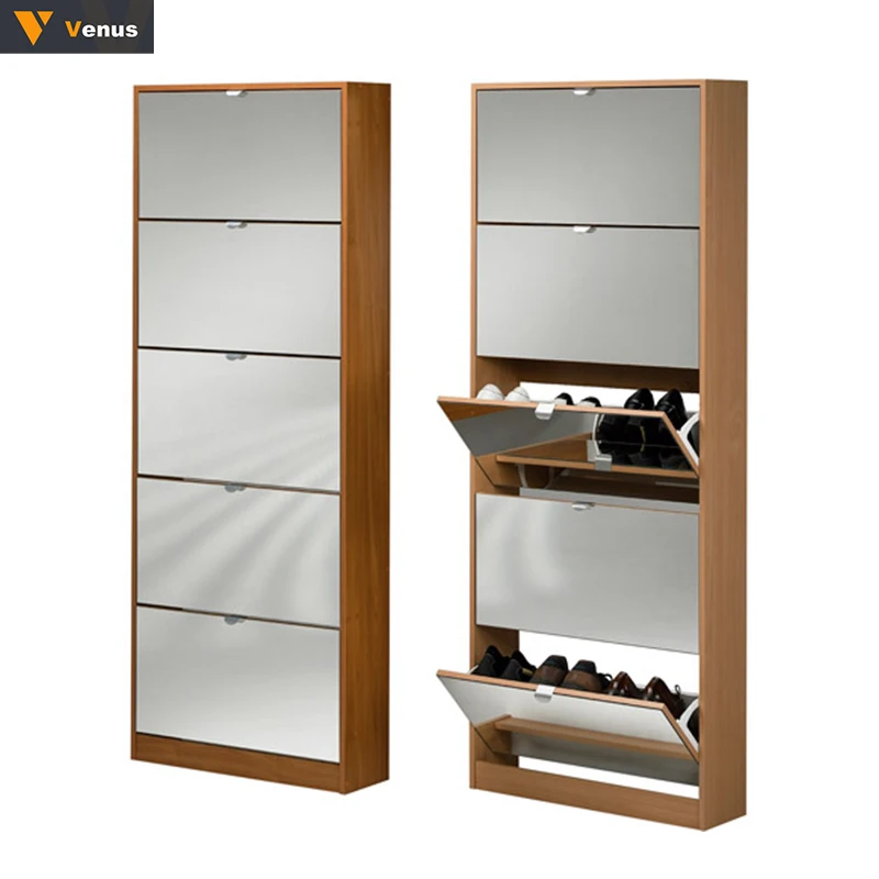 Hot Sale Modern Shoe Cabinet Flip-down Mirrored High Quality Wooden Shoe Cabinet Shoe Rack Wood Cabinet With Mirror
