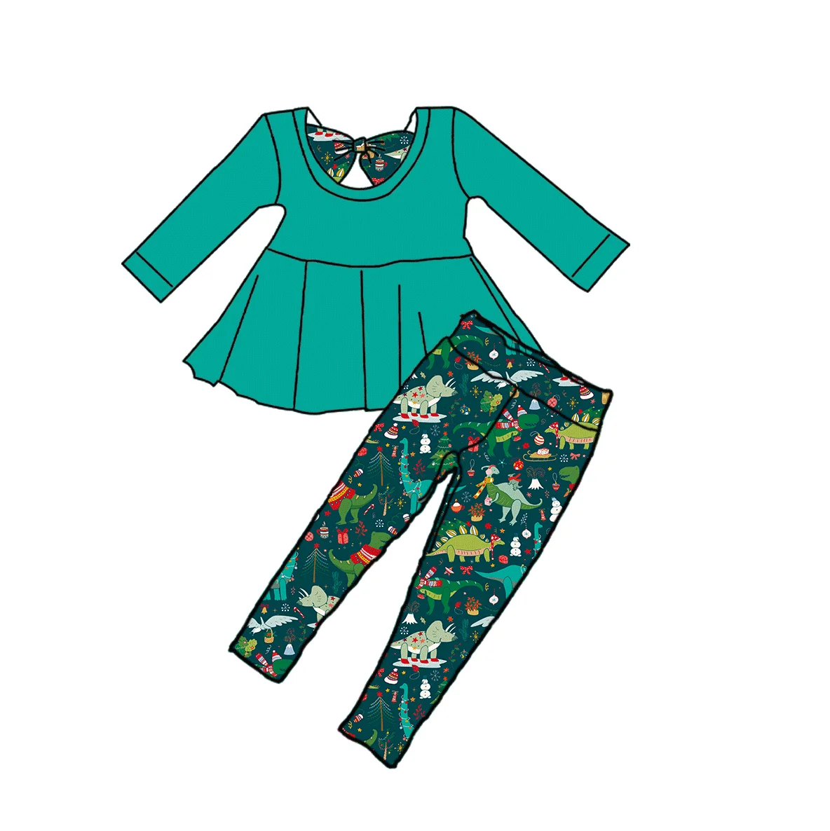 Hot Sale Custom Christmas Print Girls Peplum Top With Leggings Two Pieces Outfits Girls Winter Sets