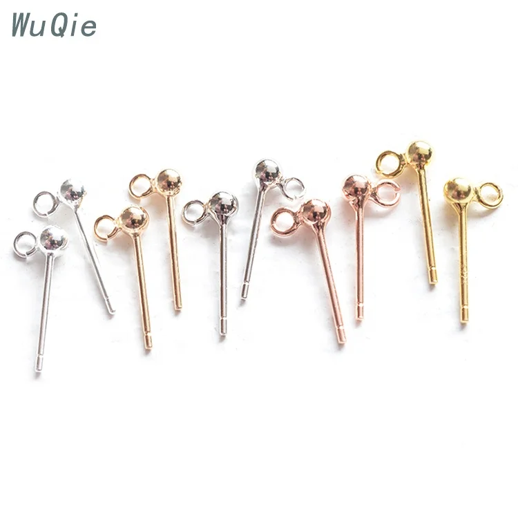 Wuqie Wholesale Finding Earrings 925 Sterling Silver for Jewelry Making Earring Accessories Ball Stud Pin with Jump Ring