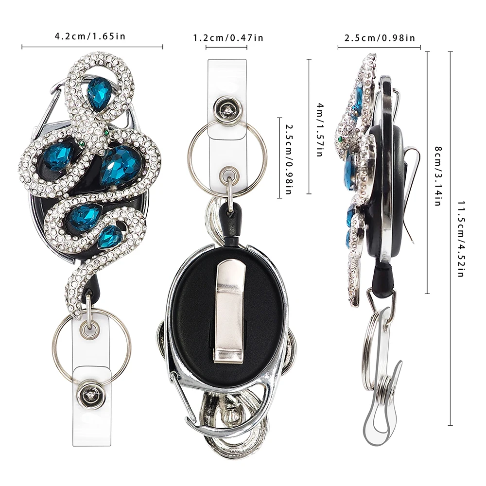 Amazon NEW upgrade luxury crystal Rhinestone diamonds micro paved  keychain buckle Retractable Jewelry ID Card holder badge reel