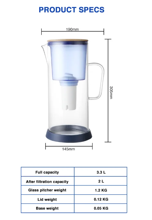 Home Appliance 3.5L Portable Borosilicate Glass Drinking Water Pitcher Jug Remove chlorine Heavy metal and limescale