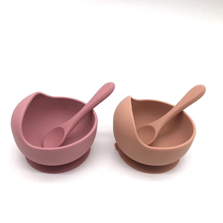 Amazon hot BPA free silicone baby food bowl set with spoon support 100% food grade serving food
