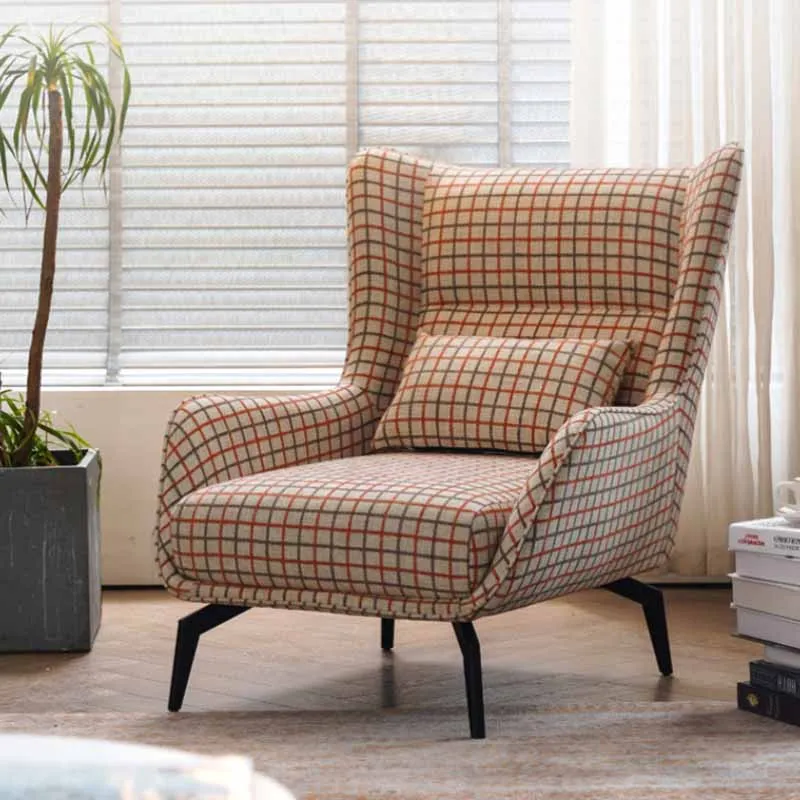 Modern Living Room Balcony Fabric Sofa Chair Checkered Print Sponge Upholstered Sofa Chair