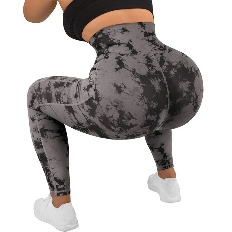 Sexy Women Yoga Tie Dye Fitness Leggings Running Workout Pants Gym Pants Leggings with Adjustable Hook