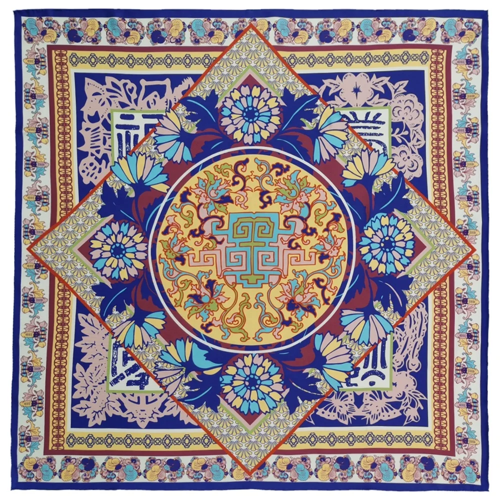 Chinese Traditional elements printing silk scarfs for women stylish 100% silk scarves 90*90cm mulberry silk scarf