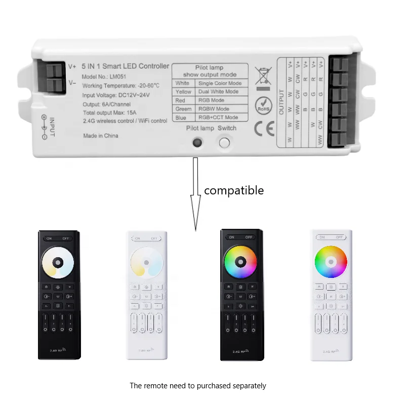 Laimi Manufacturer RF remote control Tuya Smart 5 in 1 RGB RF LED Controller for DC 12V 24V LED Strip
