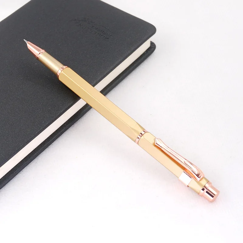 Fine craftsmanship elegant magnificent Luxury Collection Calligraphy Rosegolden Trim Hexagon Retractable Brass Pen Fountain Pen