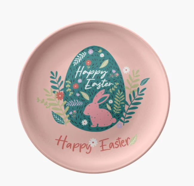Nordic Style Round Square Egg Easter Ceramic Plates with Rabbit Holiday Dinnerware Porcelain Plates pink marble dish set