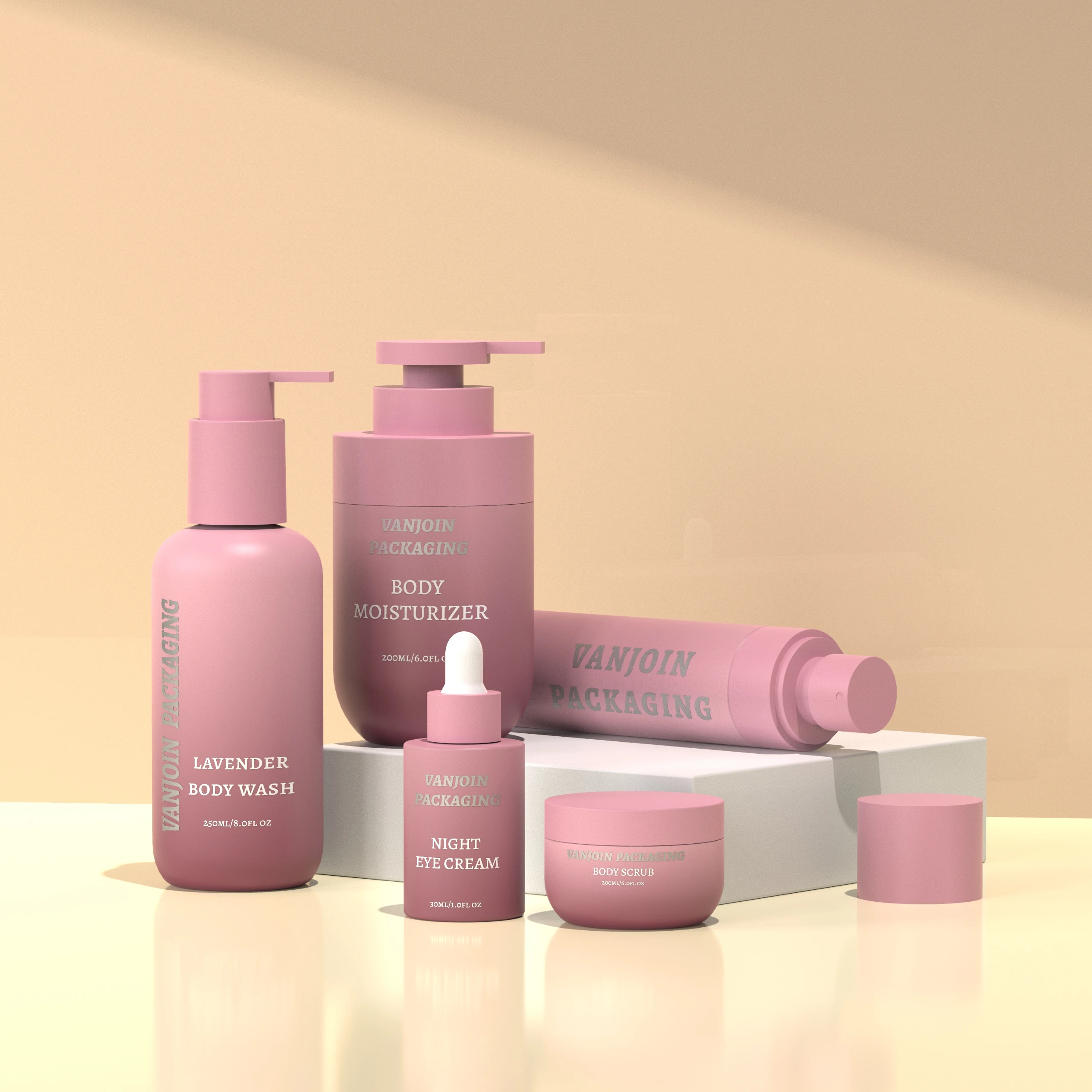 30ml Dropper Bottle 150ml Spray Bottle 250ml Lotion Bottle 200ml Cosmetic Jar Customized Pink Color Cosmetics Suit Package