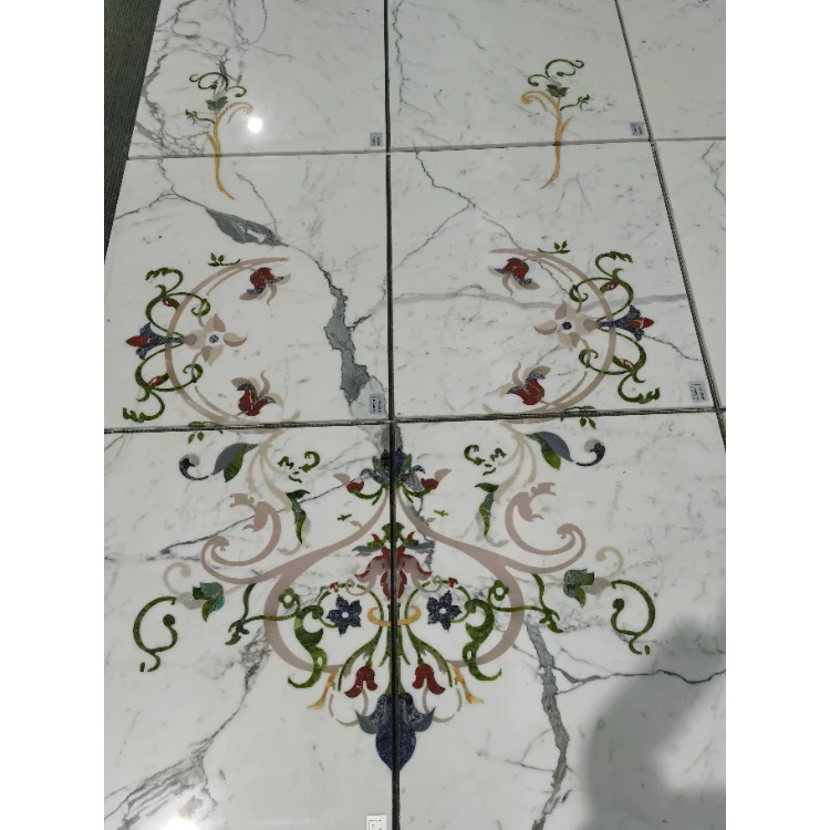 Carrara Look Porcelain Full Polish Glaze Tile Square Floor Medallion Marble High Gloss Marble Tile For Floor
