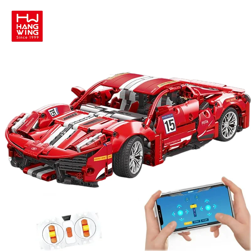 HW игрушки 1324 шт. высокотехнологичный 1:14 Радиоуправляемый Супер спортивный автомобиль Феррари красный 488 модель технические кирпичи строительные блоки подарки для детей