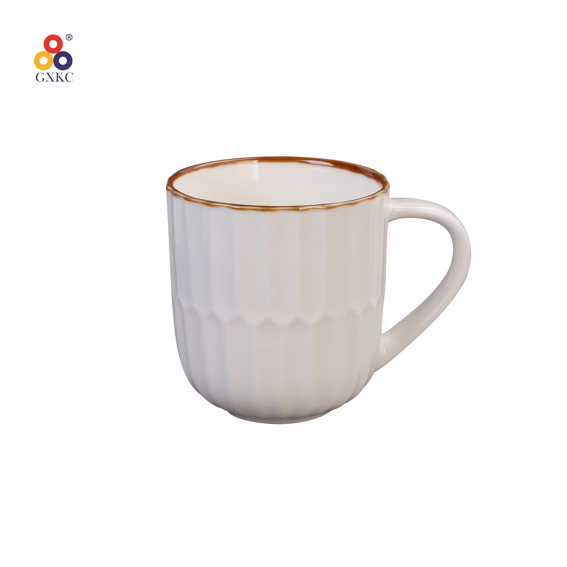 Sanhuan White Glossy Surface Porcelain Emboss Dinner Plate with Brown rim Ceramic Party Dinner Dishes Plates