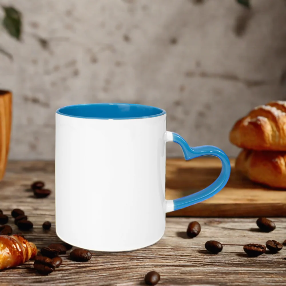 MR.R 11oz White Ceramic Mug with Cute Heart Handle Sublimation Blanks for Business Gifts