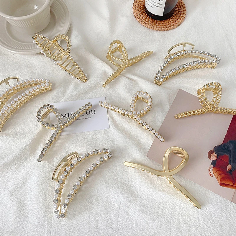 
Metal pearl rhinestone simple and versatile pan hair basic hair accessories grab hair clip 