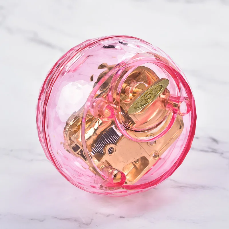 Custom Round Shape Acrylic Music Box  With Wind Up Music Box Mechanism