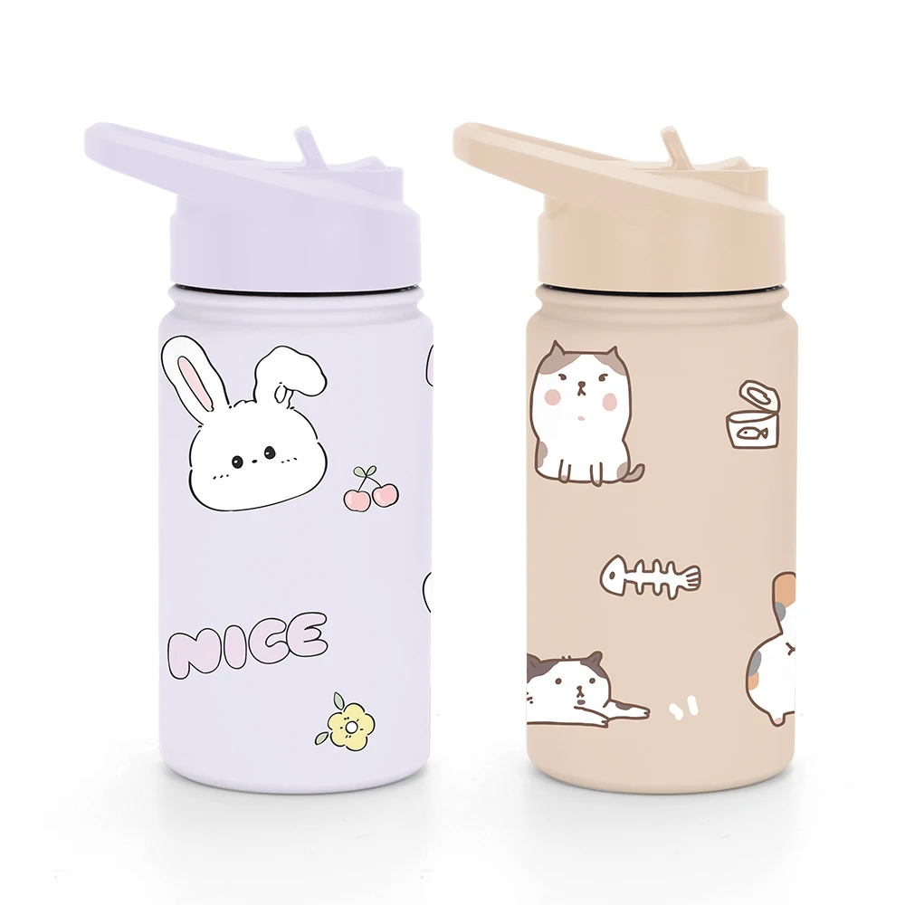 Wholesales Straight Insulated Stainless Steel Sublimation Cartoon for Kids Water Bottle With Colorful Lid