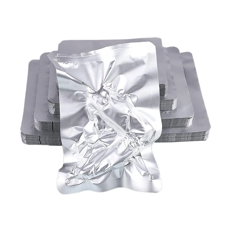 Custom 250 500 1kg Silver metalized Heat Seal Open Top 3 side sealed Flat Vacuum aluminum foil bag