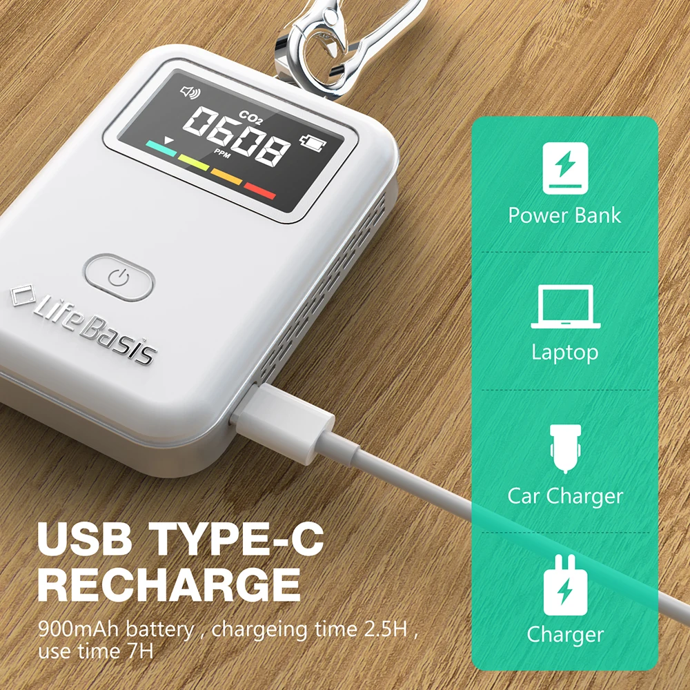 High Accurate Recharge co2 Monitor Sensor Portable Carbon Dioxide co2 Detector Wireless Air Quality Monitor Detects