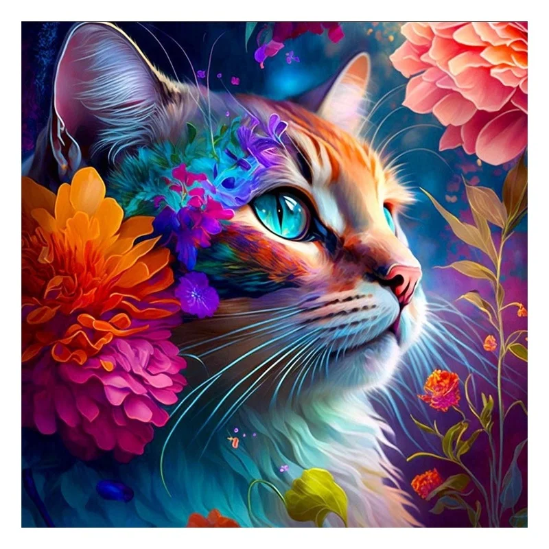 HUACAN 5D DIY Diamond Painting Cat Full Drill Animal Embroidery Art Kits Picture Of Rhinestones Custom Painting Factory Direct