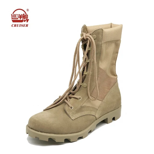 
sand color nubuck leather and canvas desert combat boots rubbert sole 