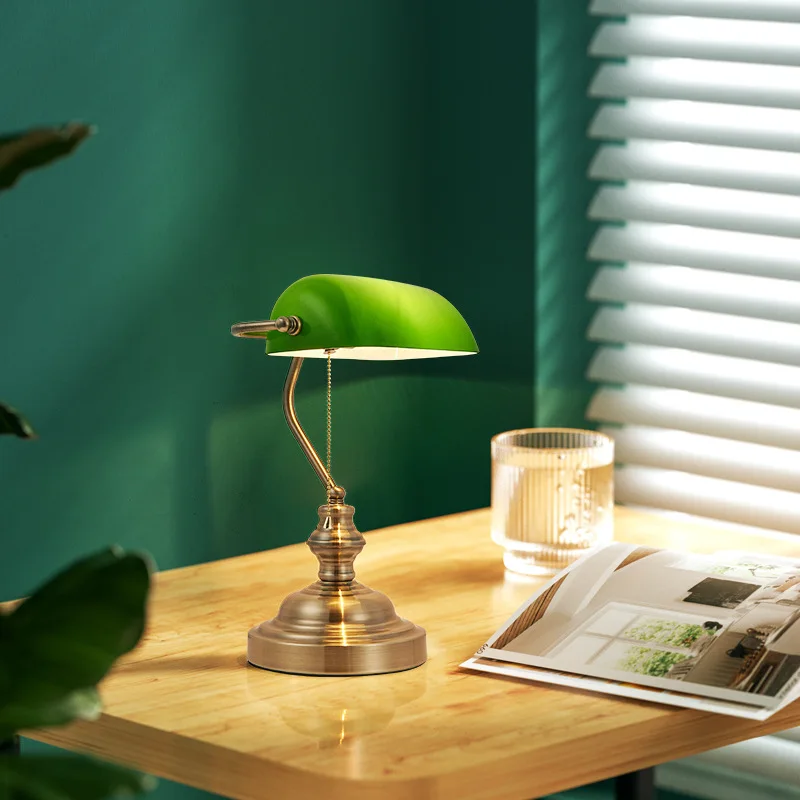 Bank Desk Lamp European Replacement Green Glass Shade Bankers Table Lamp Home Decor Antique Banker Table Lamp