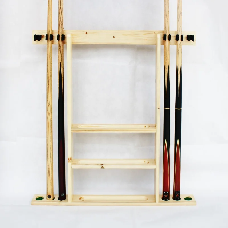 4 Colors Pool Que Resting Wooden Billiard Snooker Cue Wall Mount Racks