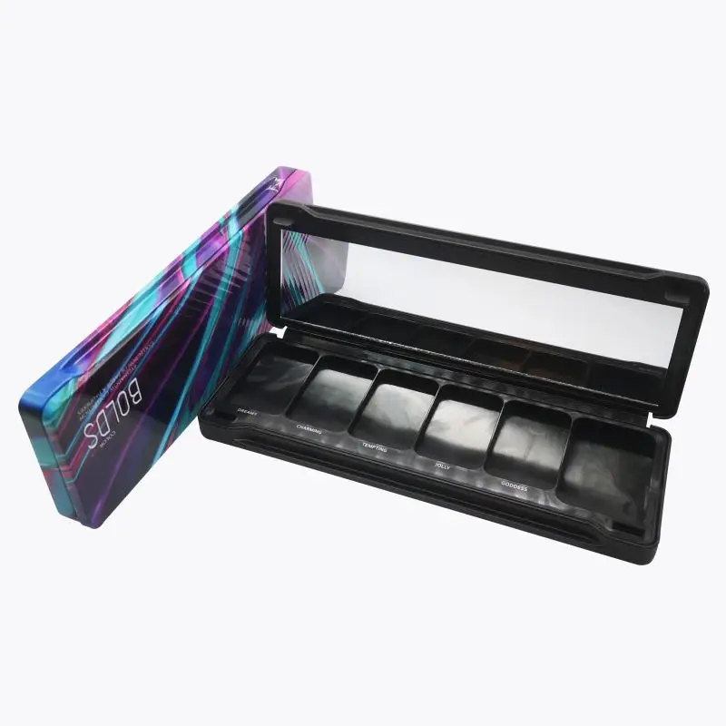 
custom Direct Luxury Rectangular Small Printed Hinged Makeup Packaging Cosmetic Metal Tin Box Tin Can Eyeshadow Palette 