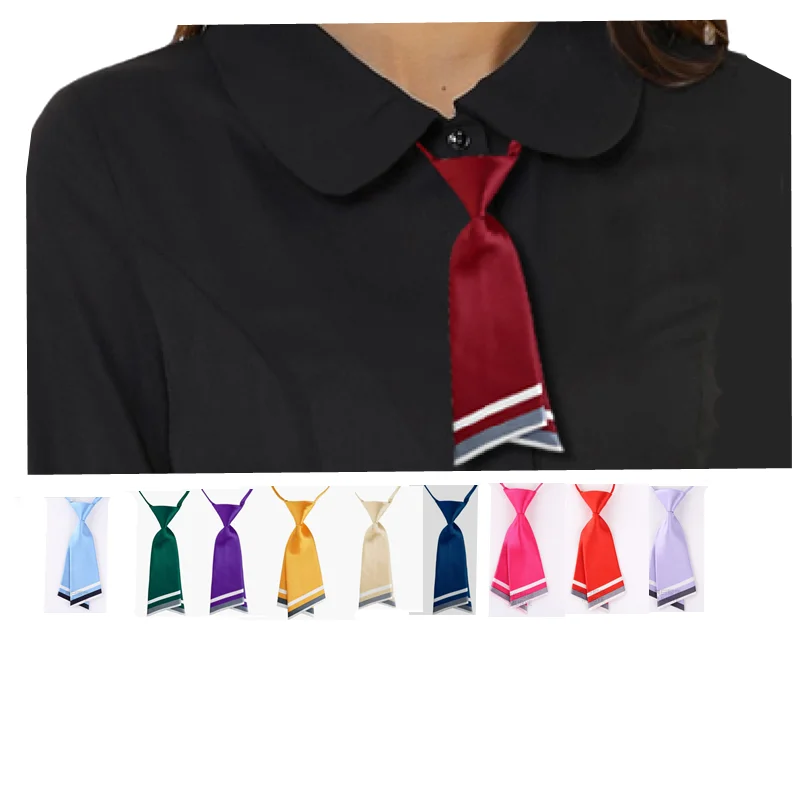 Adjustable Strap Ladies Uniform Shinny Satin Short Ties Striped Pre-tied Bowtie for Women Uniform Necktie