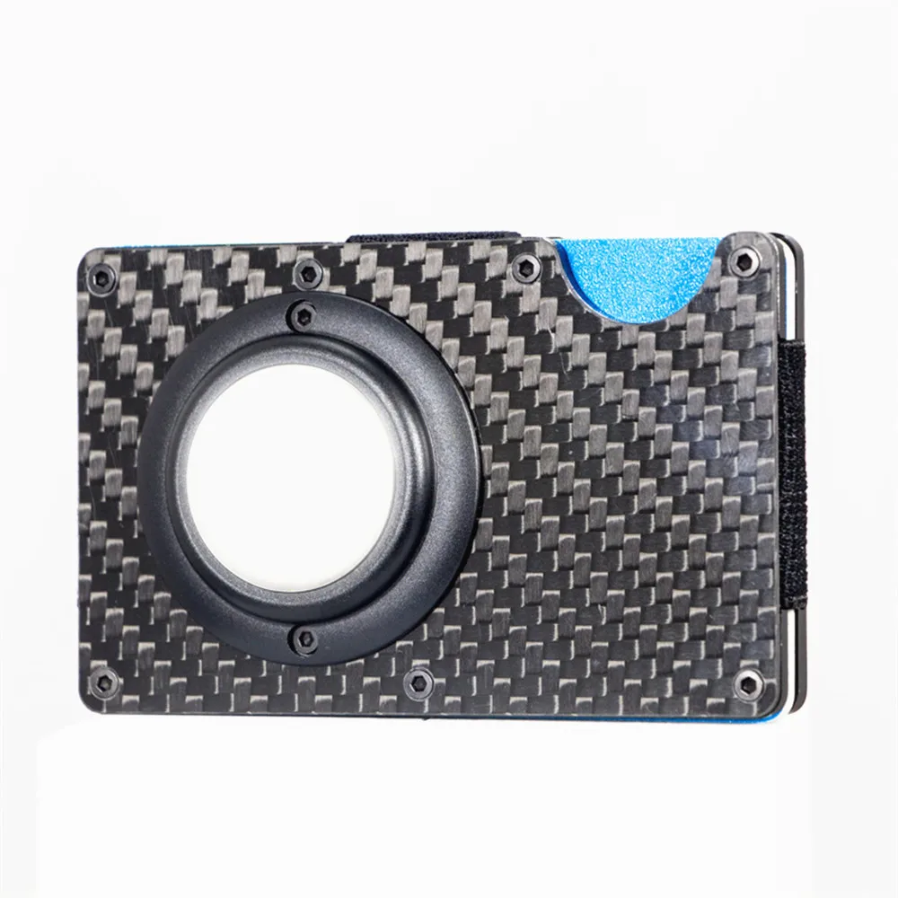 rfid blocking real carbon fiber airtag wallet with holder for Apple anti lost device and money clip for cash