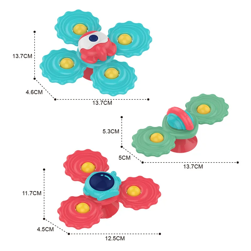 Baby Silicone Teether Rattles Sucker Gyro Spinner Toys Set Newborn Touch Sensory Soothing Rattle Windmill Water Bath Toys