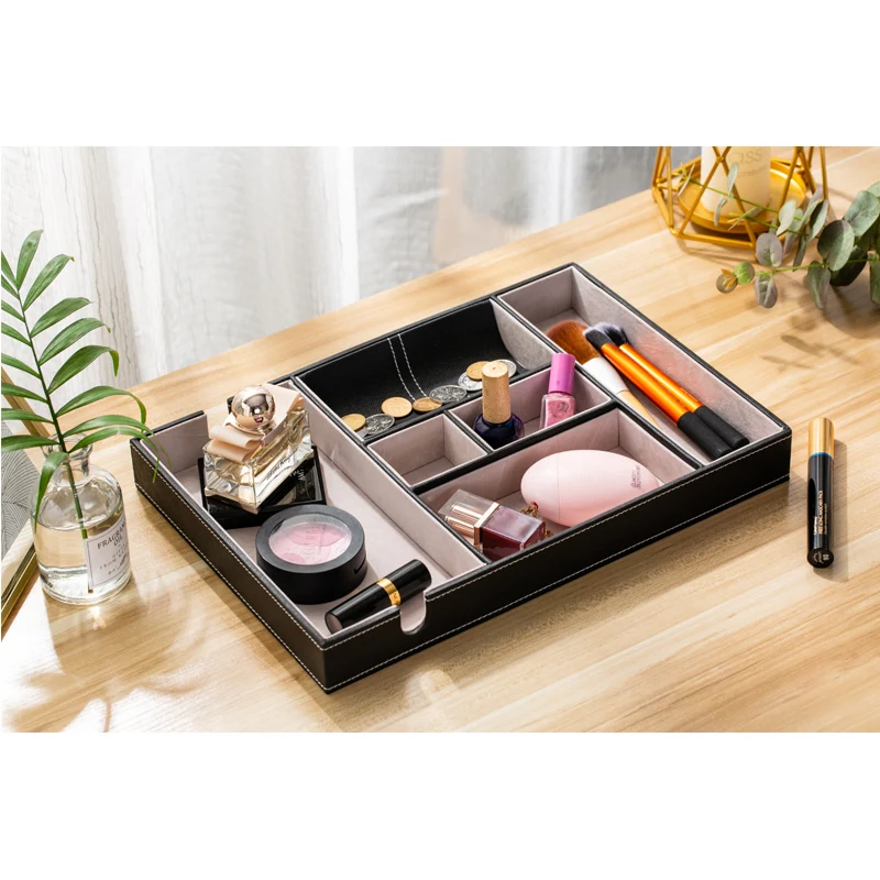 Custom Creative Valet Tray Men Jewelry Keys Watch Organizer On Table Valet Box PU Leather Storage Tray