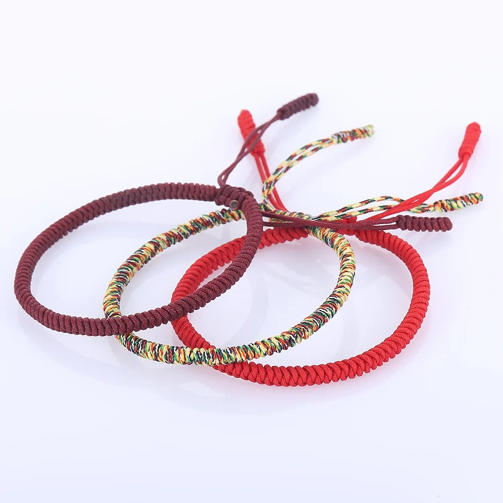 2020 wholesale handmade jewelry red rose string Buddhist love lucky slip knot charm adjustable Tibetan cuff bracelet bangle
