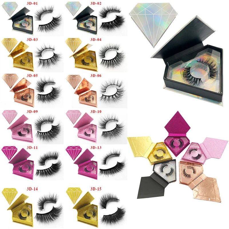 
New 1 Pair 3D Lashes Diamond Box Mink Lashes Soft Light Weight Eyelashes Full Volume False Eyelashes Makeup Essential Tools 