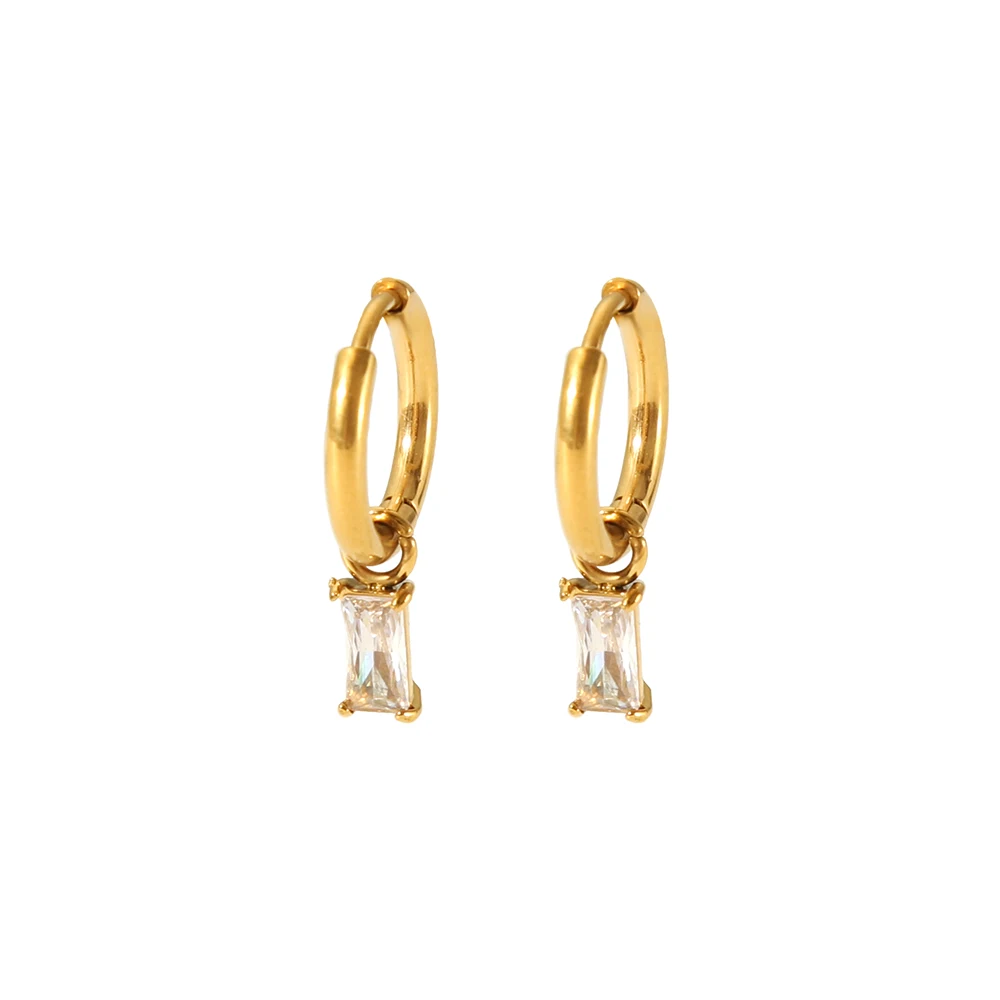 Minimalist Drop Small Hoop Earrings Geometric Rhombus Rectangle Heart Diamond Zircon Gold Plated Huggie Hoop Earrings Women