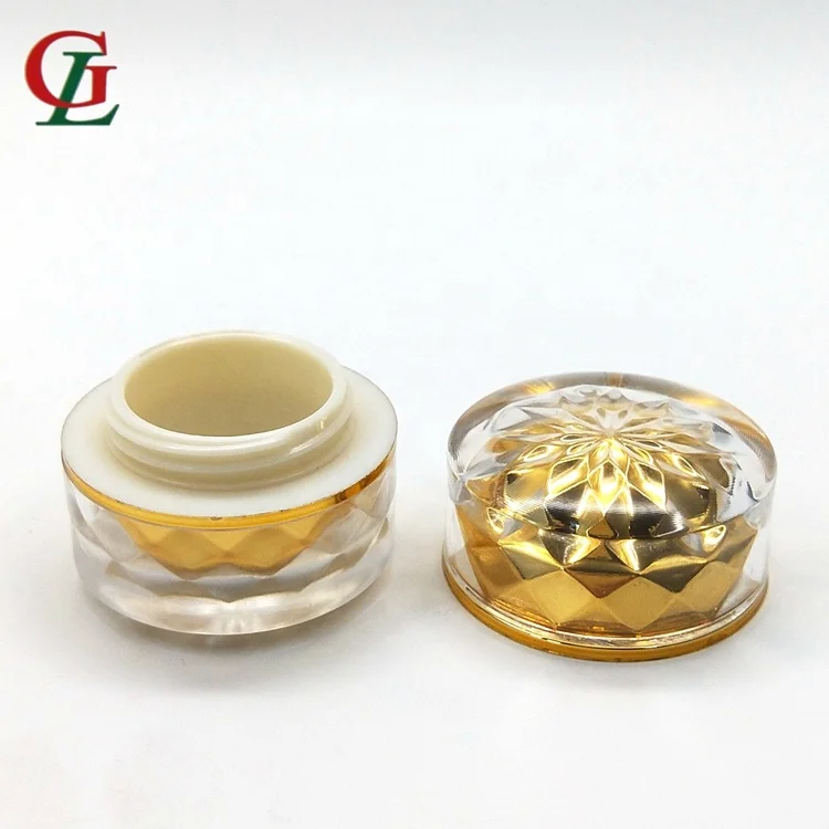 5G/10G transparent acrylic jar gemstone trial cosmetic container wave thick wall jar with inner bottle gold plating