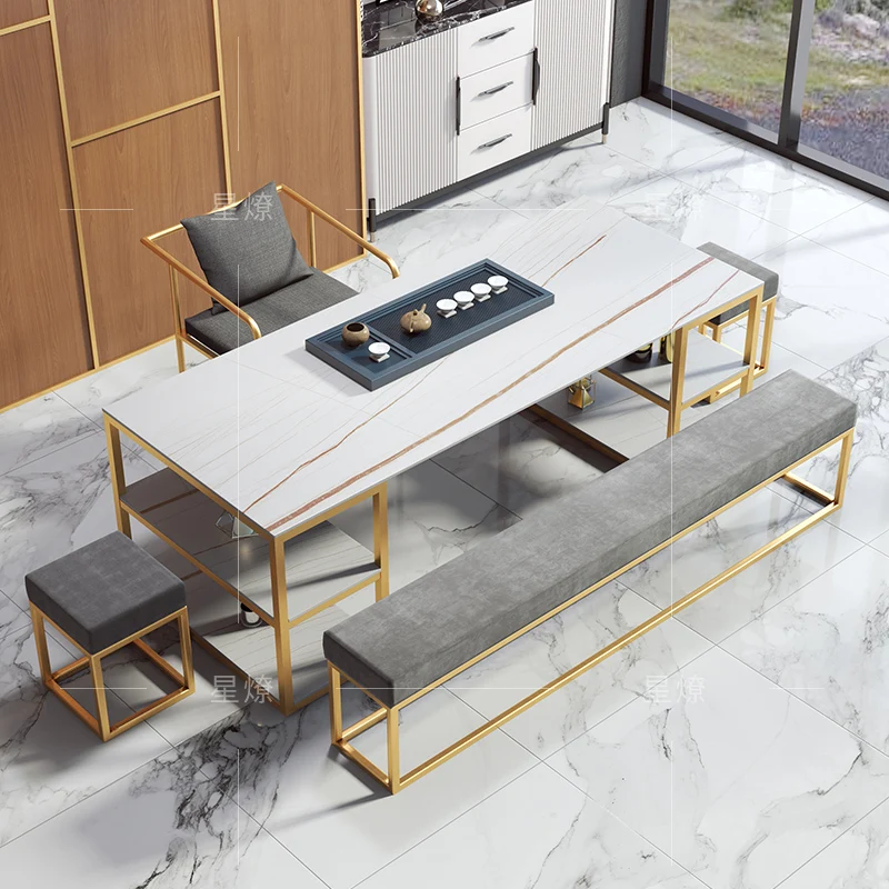 
hot sell modern simple square rock plate office coffee small balcony tea table living room furniture chinese tea table 