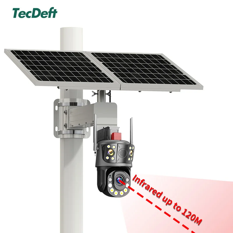 TecDeft Three Lens 4G Cctv Camera 12MP Bullet Wifi Security Solar System With Full Night Vision Auto ezviz solar camera